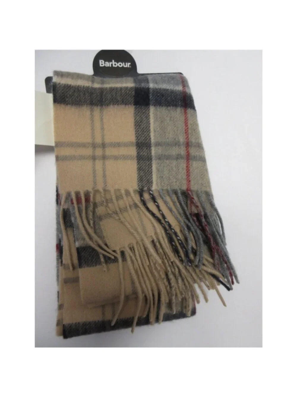Barbour Scarf One erino Wool Cashmere Tartan Plaid Fringe NEW